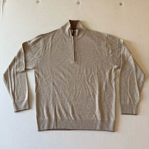 Raffi Men's Beige Half-Zip Sweater, Merino Wool, Size Large.